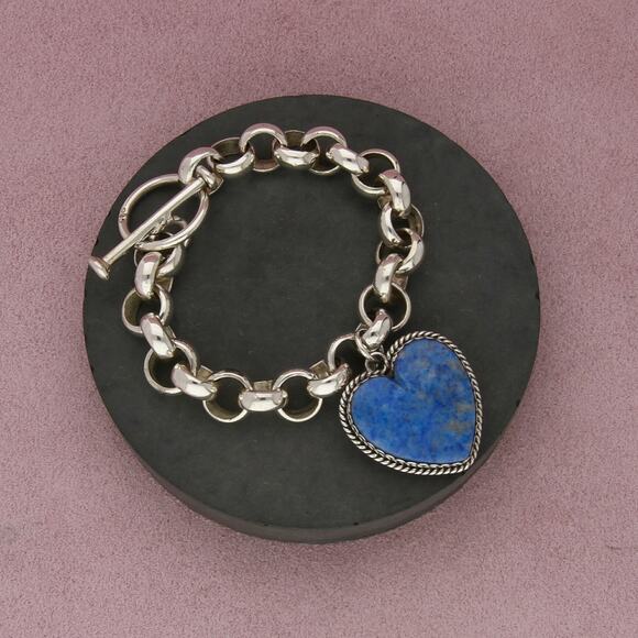 Sterling Jewelry - ⚡️reserved⚡️ joan slifka sterling silver xl lapis cherub heart bracelet 6.5in